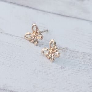 Stud Earrings - Gold Tone Butterfly